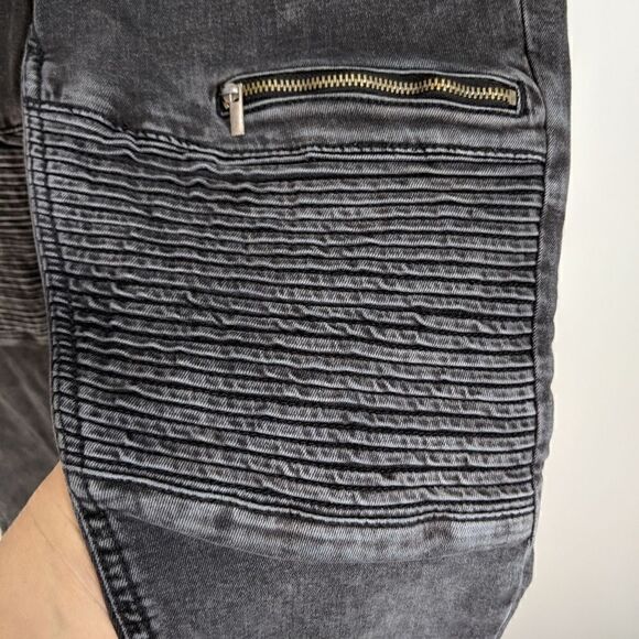 Mango Biker Jeans Black Gray Distressed Slim Moto - Picture 9 of 15